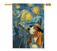 Bandiera autunnale da giardino con cane, beagle colorato con telescopio per la decorazione della casa, bandiera in iuta su entrambi i lati, decorazione per esterni per Halloween, 71 x 101 cm