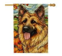 Bandiera autunnale da giardino con cane, marrone pastore tedesco, striscione decorativo per la casa, in iuta su entrambi i lati, decorazione per esterni, 71 x 101 cm