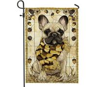 Bandiera autunnale da giardino con cani francesi gialli, striscione decorativo per la casa, bandiera da giardino in iuta su entrambi i lati, decorazione stagionale per esterni, 30,5 x 45,7 cm