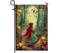Bandiera autunnale da giardino con cappuccetto rosso e funghi, decorazione per esterni, striscione in iuta su entrambi i lati, per decorazione autunnale del prato, 30,5 x 45,7 cm