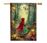 Bandiera autunnale da giardino con cappuccetto rosso e funghi, decorazione per esterni, striscione in iuta su entrambi i lati, per decorazione autunnale del prato, 71 x 101 cm