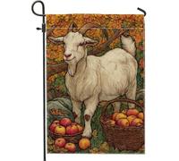 Bandiera autunnale da giardino con capra, bandiera bianca con animali della fattoria, bandiera decorativa in iuta su entrambi i lati, per decorazione esterna del prato, 30,5 x 45,7 cm