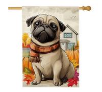 Bandiera autunnale da giardino con carlino, simpatico cane con zucca arancione, decorazione autunnale in iuta su entrambi i lati, decorazione stagionale per la casa per cortile da 71 x 101 cm