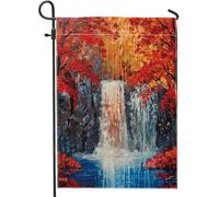 Bandiera autunnale da giardino con cascata, paesaggio rosso e arancione, decorazione per la casa e il giardino, decorazione autunnale per esterni su entrambi i lati, 30,5 x 45,7 cm