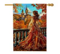 Bandiera autunnale da giardino con castello delle principesse arancioni, bandiera decorativa per la casa, bandiera su entrambi i lati in iuta per cortile, decorazione stagionale per esterni, 71 x 101