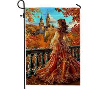 Bandiera autunnale da giardino con castello delle principesse arancioni, striscione decorativo per la casa, bandiera su entrambi i lati, in iuta, decorazione stagionale per esterni, 30,5 x 45,7 cm