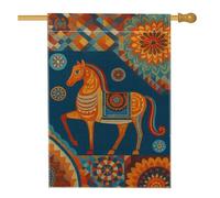 Bandiera autunnale da giardino con cavalli, striscione decorativo arancione con motivi geometrici, bandiera da cortile in tessuto su entrambi i lati, per decorazione autunnale per esterni, 71 x 101 cm