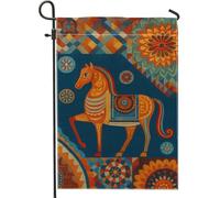 Bandiera autunnale da giardino con cavalli, striscione decorativo arancione con motivi geometrici, bandiera da cortile in tessuto su entrambi i lati, per decorazione autunnale per esterni, 30 x 45 cm
