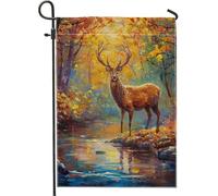 Bandiera autunnale da giardino con cervi, a coda di bianco, decorazione per la fauna selvatica, decorazione artistica per esterni su entrambi i lati, decorazione per giardino, feste, vacanze, prato