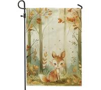 Bandiera autunnale da giardino con cervi, bandiera decorativa autunnale per boschi, graziosa bandiera a doppio lato in iuta per esterni, 30,5 x 45,7 cm
