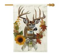 Bandiera autunnale da giardino con cervi marroni e girasoli, decorazione per la casa, in iuta su entrambi i lati, per feste autunnali, raccolto all'aperto, 71 x 101 cm