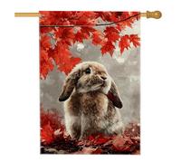 Bandiera autunnale da giardino con coniglio, foglie d'acero rosso, striscione decorativo per la casa, bandiera da giardino in iuta su entrambi i lati, per decorazione esterna del prato, 71 x 101 cm