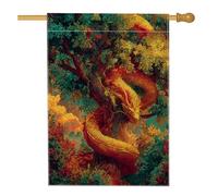 Bandiera autunnale da giardino con drago, decorazione per albero serpente rosso e oro, striscione su entrambi i lati per esterni per la decorazione autunnale del Ringraziamento, arte colorata del