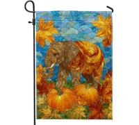 Bandiera autunnale da giardino con elefanti, foglie arancioni e zucche, decorazione per esterni, in iuta su entrambi i lati, per celebrazioni autunnali, 30,5 x 45,7 cm