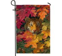 Bandiera autunnale da giardino con faccia di tigre, foglie d'acero arancione e fauna selvatica, striscione decorativo per la casa, bandiera su entrambi i lati in iuta per cortile, decorazione