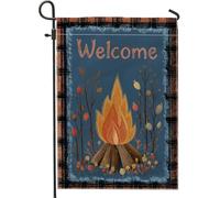 Bandiera autunnale da giardino con falò, con legna da ardere arancione e floreale, bandiera decorativa per esterni, bandiera stagionale su entrambi i lati, per celebrazioni autunnali, 30,5 x 45,7 cm