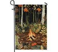 Bandiera autunnale da giardino con falò, decorazione per esterni con legna da ardere arancione caldo, in tessuto su entrambi i lati, decorazione per la casa, 30,5 x 45,7 cm