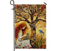 Bandiera autunnale da giardino con fiabe, tonalità calde della terra, albero, gatto, uccello, decorazione per esterni, bandiera su entrambi i lati, decorazione stagionale per la casa, 30,5 x 45,7 cm