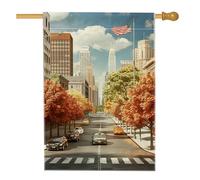 Bandiera autunnale da giardino, con foglie autunnali arancioni, scena urbana per esterni, striscione in iuta su entrambi i lati per la decorazione del prato domestico 71 x 101 cm