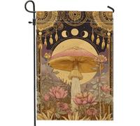 Bandiera autunnale da giardino con funghi al chiaro di luna, fungo pesca terroso e decorazione floreale per la casa da giardino, bandiera da giardino su entrambi i lati, decorazione stagionale per
