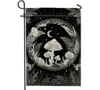 Bandiera autunnale da giardino con funghi al chiaro di luna, striscione decorativo per esterni con funghi botanici neri, decorazione artistica su entrambi i lati per la decorazione stagionale della