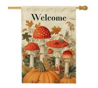 Bandiera autunnale da giardino con funghi, decorazione autunnale con funghi velenosi, bandiera su entrambi i lati in iuta per esterni, decorazione per prato di benvenuto per la stagione del raccolto
