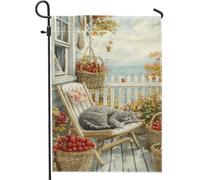 Bandiera autunnale da giardino con gatti accoglienti, design grigio soriano che dorme per esterni, decorazione per la casa su entrambi i lati, per decorazione autunnale del prato, 30,5 x 45,7 cm
