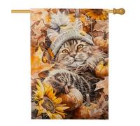 Bandiera autunnale da giardino con gatto, arancione fantasioso gattino girasole decorazione per la casa, bandiera su entrambi i lati in iuta per cortile decorazione per vacanze all'aperto prato 71 x