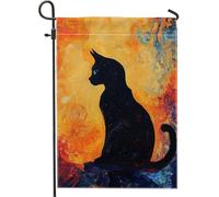 Bandiera autunnale da giardino con gatto, decorazione artistica per esterni, motivo a vortice arancione, bandiera da cortile su entrambi i lati, decorazione per la casa autunnale, 30,5 x 45,7 cm