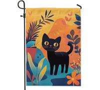 Bandiera autunnale da giardino con gatto, decorazione colorata con fogliame per l'autunno, bandiera da cortile su entrambi i lati per decorazione di Halloween, vivace arte del prato all'aperto 30,5 x