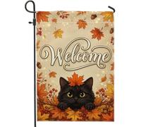 Bandiera autunnale da giardino con gatto e scritta "Welcome Autumn Garden", 30,5 x
