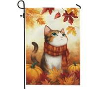 Bandiera autunnale da giardino con gatto, foglie di zucca arancione, striscione decorativo per la casa, bandiera su entrambi i lati in iuta per cortile, decorazione stagionale per esterni, 30,5 x 45,7