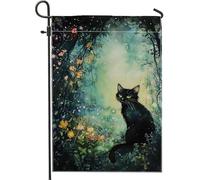Bandiera autunnale da giardino con gatto, foresta incantata, bandiera autunnale per esterni su entrambi i lati, decorazione fantasiosa per la casa e il prato, bandiera stagionale per portico, 30,5 x