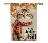 Bandiera autunnale da giardino con gatto, sciarpa arancione a righe feline, decorazione autunnale su entrambi i lati, striscione esterno stagionale, decorazione per prato gattino 71 x 101 cm