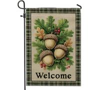 Bandiera autunnale da giardino con ghianda, bandiera rustica di benvenuto con foglie di quercia marrone, decorazione per esterni su entrambi i lati per la stagione autunnale, decorazione per prato per