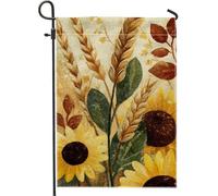Bandiera autunnale da giardino con girasole, decorazione per esterni, motivo floreale giallo con foglie di grano, decorazione per esterni su entrambi i lati, decorazione per prato autunnale per casa e