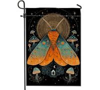 Bandiera autunnale da giardino con insetti arancioni, funghi e insetti, striscione decorativo per la casa, in iuta su entrambi i lati, decorazione stagionale per esterni, 30,5 x 45,7 cm