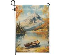 Bandiera autunnale da giardino con lago di montagna, bandiera paesaggistica paesaggistica, bandiera decorativa per esterni in iuta su entrambi i lati, striscione rustico per cortile di casa 30,5 x