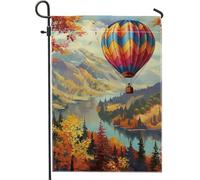 Bandiera autunnale da giardino con mongolfiera, multicolore paesaggio autunnale panoramico su entrambi i lati, bandiera da giardino per esterni, decorazione per prato 30,5 x 45,7 cm