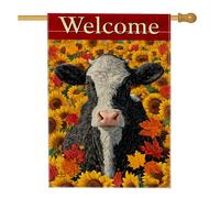 Bandiera autunnale da giardino con mucca, decorazione bianca e nera con animali da fattoria, decorazione a doppio lato, per esterni, decorazione autunnale, per casa, cortile, 71 x 101 cm