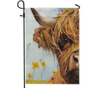 Bandiera autunnale da giardino con mucca delle Highland, arancione e marrone, astratta animale della fattoria, arte moderna, decorazione floreale autunnale per cortile esterno 30,5 x 45,7 cm