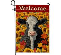 Bandiera autunnale da giardino con mucca di benvenuto, colore bianco e nero con animali della fattoria, decorazione a doppio lato, per esterni, per la decorazione autunnale del cortile della casa