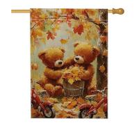 Bandiera autunnale da giardino con orsacchiotti, graziosa collezione di foglie di orso marrone, decorazione stagionale, bandiera da cortile su entrambi i lati per autunno decorazione per la casa