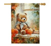 Bandiera autunnale da giardino con orso di zucca, accogliente decorazione marrone in peluche a forma di orso, striscione autunnale stagionale per prato all'aperto, graziosa decorazione per la casa per