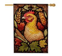 Bandiera autunnale da giardino con pollo, foglie di gallina gialla, striscione decorativo per la casa, in iuta su entrambi i lati, decorazione per prato all'aperto, 71 x 101 cm