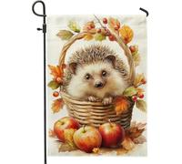 Bandiera autunnale da giardino con riccio, bandiera decorativa autunnale con animali carini, bandiera in iuta su entrambi i lati, per decorazione esterna del prato, accenti per la casa per feste del