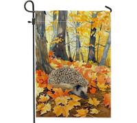 Bandiera autunnale da giardino con riccio, con foglie d'acero arancione, decorazione per esterni su entrambi i lati per la stagione autunnale, decorazione per prato con animali carini, 30,5 x 45,7 cm