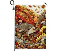 Bandiera autunnale da giardino con riccio, foglie di girasole arancioni, striscione decorativo per la casa, bandiera su entrambi i lati, in iuta, decorazione stagionale per esterni, 30,5 x 45,7 cm