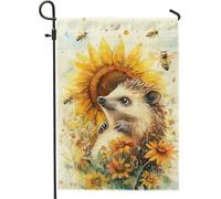 Bandiera autunnale da giardino con riccio, grazioso striscione marrone con animali per la casa, decorazione floreale per esterni su entrambi i lati, motivo: api di girasole per festa del