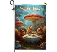 Bandiera autunnale da giardino con scoiattolo, Cozy Woodland Friends Tea Party Yard Banner, decorazione per prato in poliestere su entrambi i lati, decorazione autunnale per esterni, 30,5 x 45,7 cm